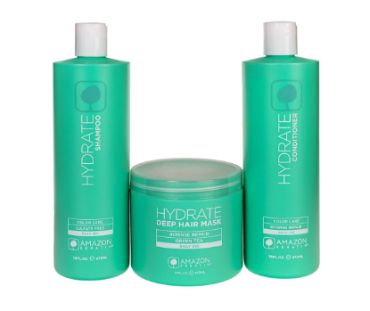 Obrazek Zestaw szampon Hydrate 473 ml + odżywka Hydrate 473 ml + Maska pielęgnacyjna Hydrate Zielona Herbata 473 ml Amazon Keratin